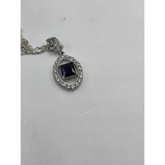 Iolite Center Surrounding CZ’s Pendant Twisted Sterling Silver Rope Chain 20” - Picture 9 of 11